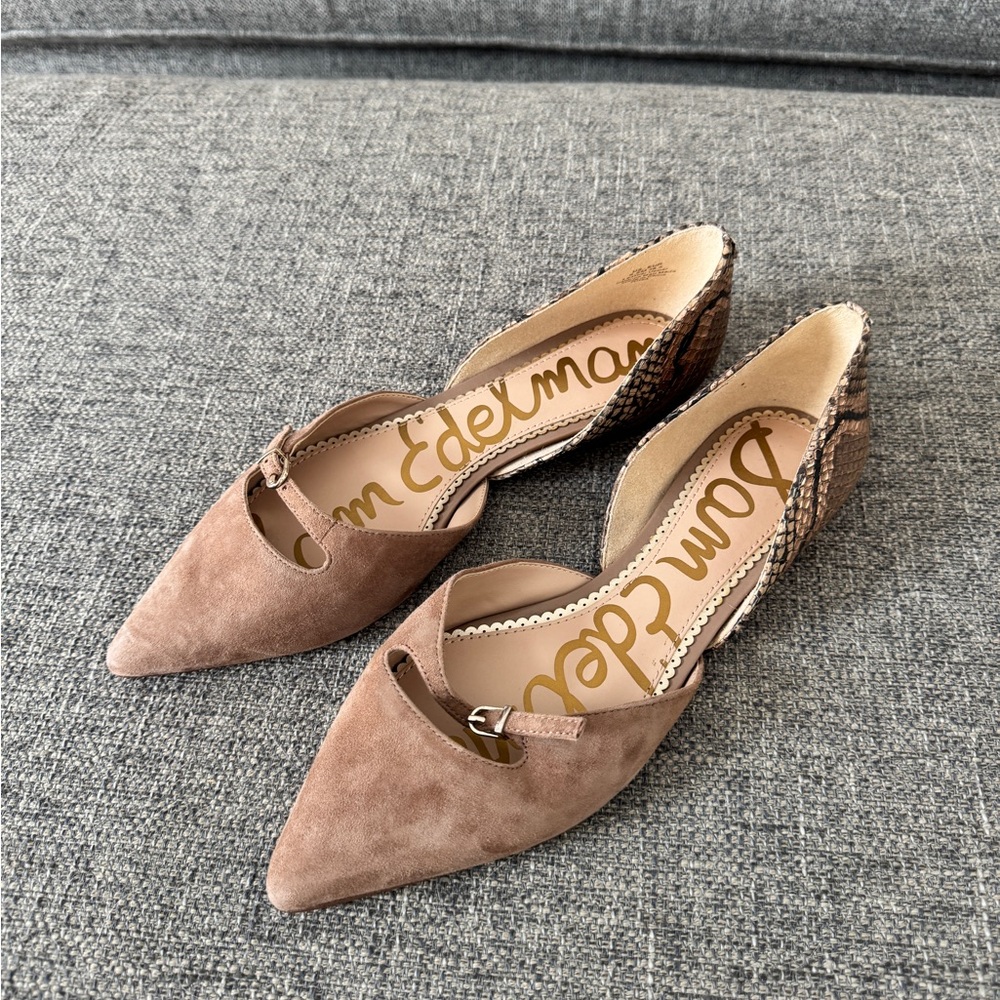 Sam Edelman Taupe and Snakeskin Flats